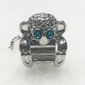 Sterling Silver 925 stamped Monkey DIY charm/bead turquoise blue eyes curly tail